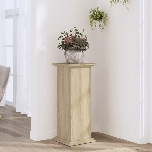 Berkfield Home Sonoma Oak Plant Stand in Brown, W/D/H: 33 x 33 x 80 cm