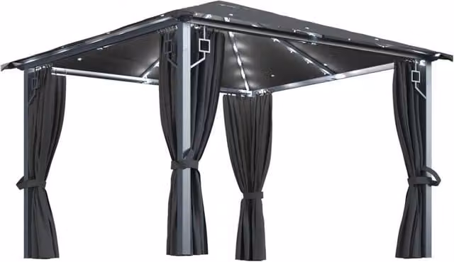 Berkfield Home Anthracite Aluminium Gazebo with Curtains and LED String Lights, W/D: 300 x 300 cm