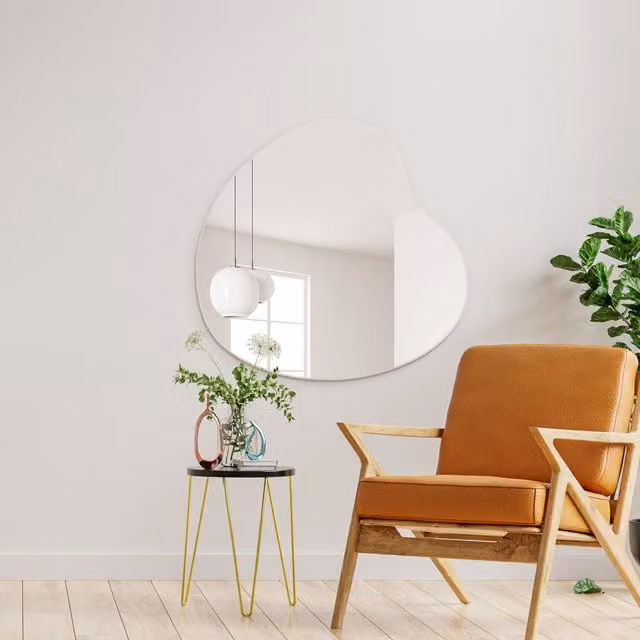 MirrorOutlet Modern Organic Pebble Wall Mirror in Silver and Black