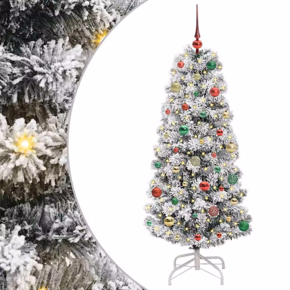 Berkfield Home Realistic Artificial Hinged Christmas Tree in Green and White, Height: 150 cm – 3