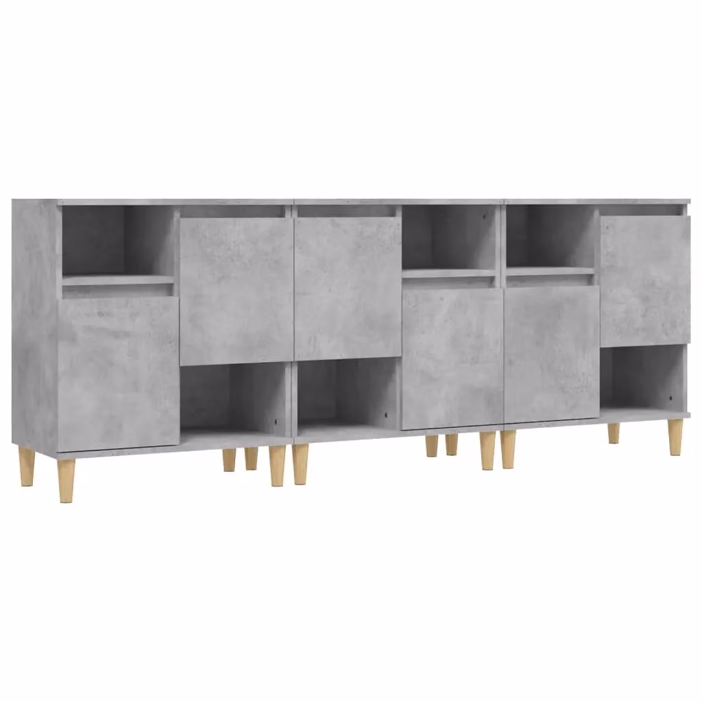 Berkfield Home Set of 3 Sideboards in Concrete Grey, Engineered Wood, W/D/H: 60 x 35 x 70 cm – 2