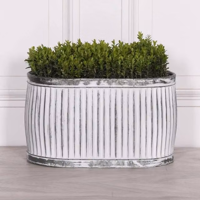 FLAVORA Vintage Ribbed Galvanised Metal Planter Tub in White – 1