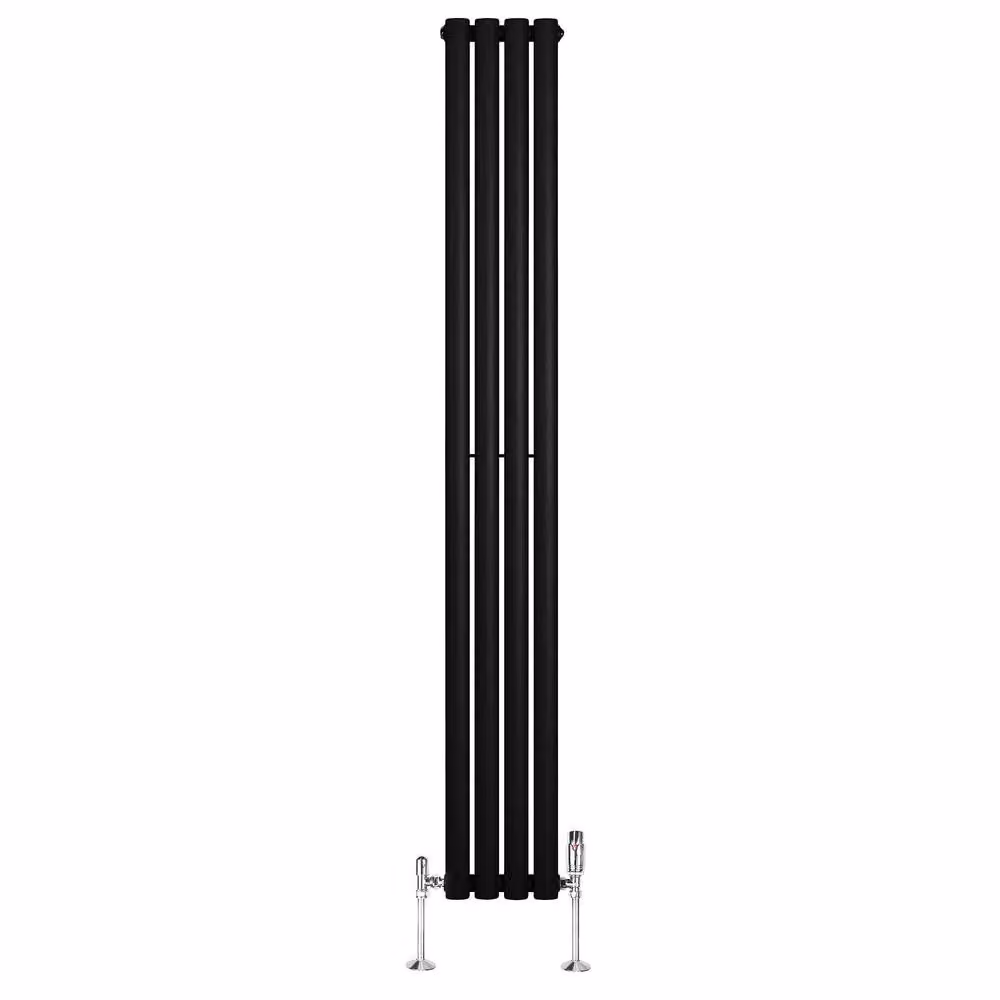 Monstershop Oval Single Column Steel Radiator and Valves with Thermostat Head, Black, H: 180 cm, W: 24 cm – 2