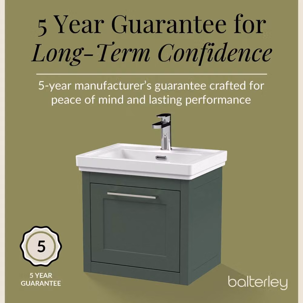 Balterley Wall Hung 1 Drawer Vanity Unit and 1TH Fireclay Basin, Green, Width: 50 cm – 4
