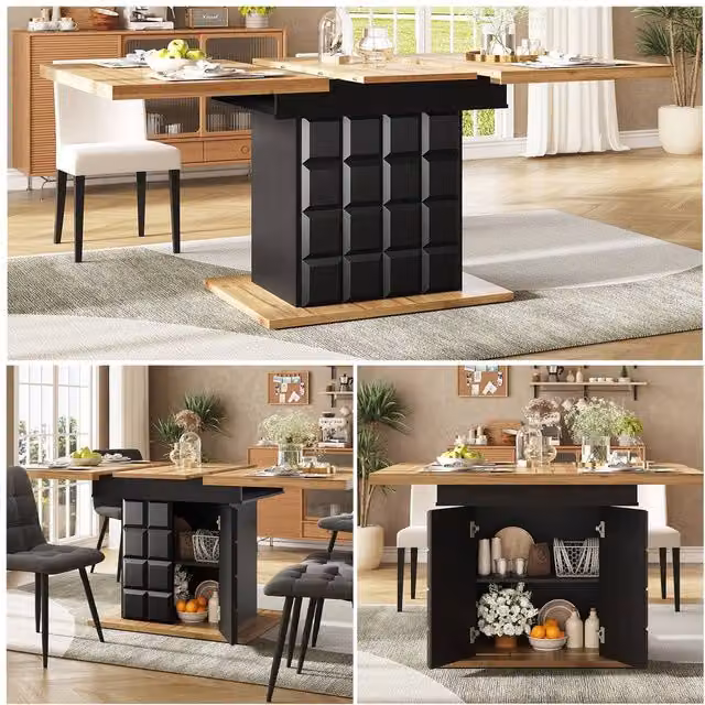 Matteo Modern Extendable Rectangular Dining Table with Storage in Black – 1