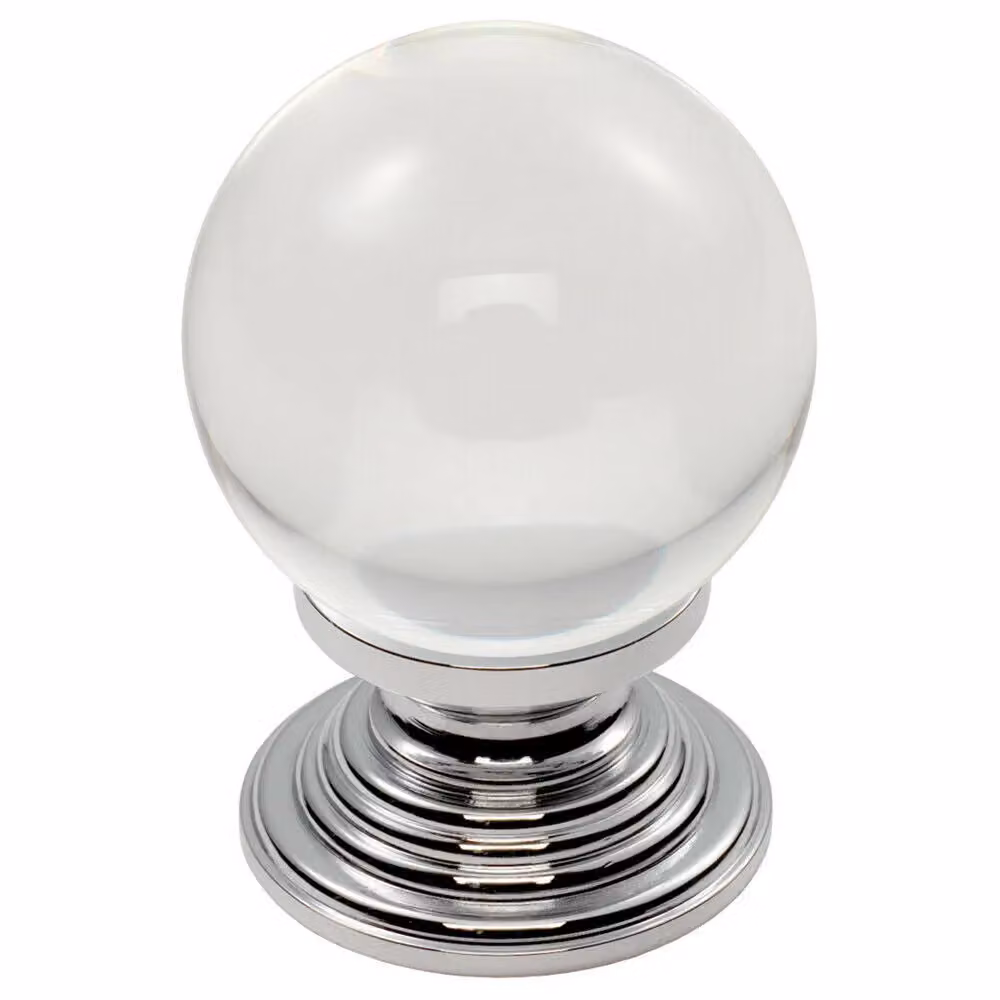 Loops 4-Pack Crystal Ball Cupboard Door Knobs, 34mm Diameter, Clear Translucent and Chrome