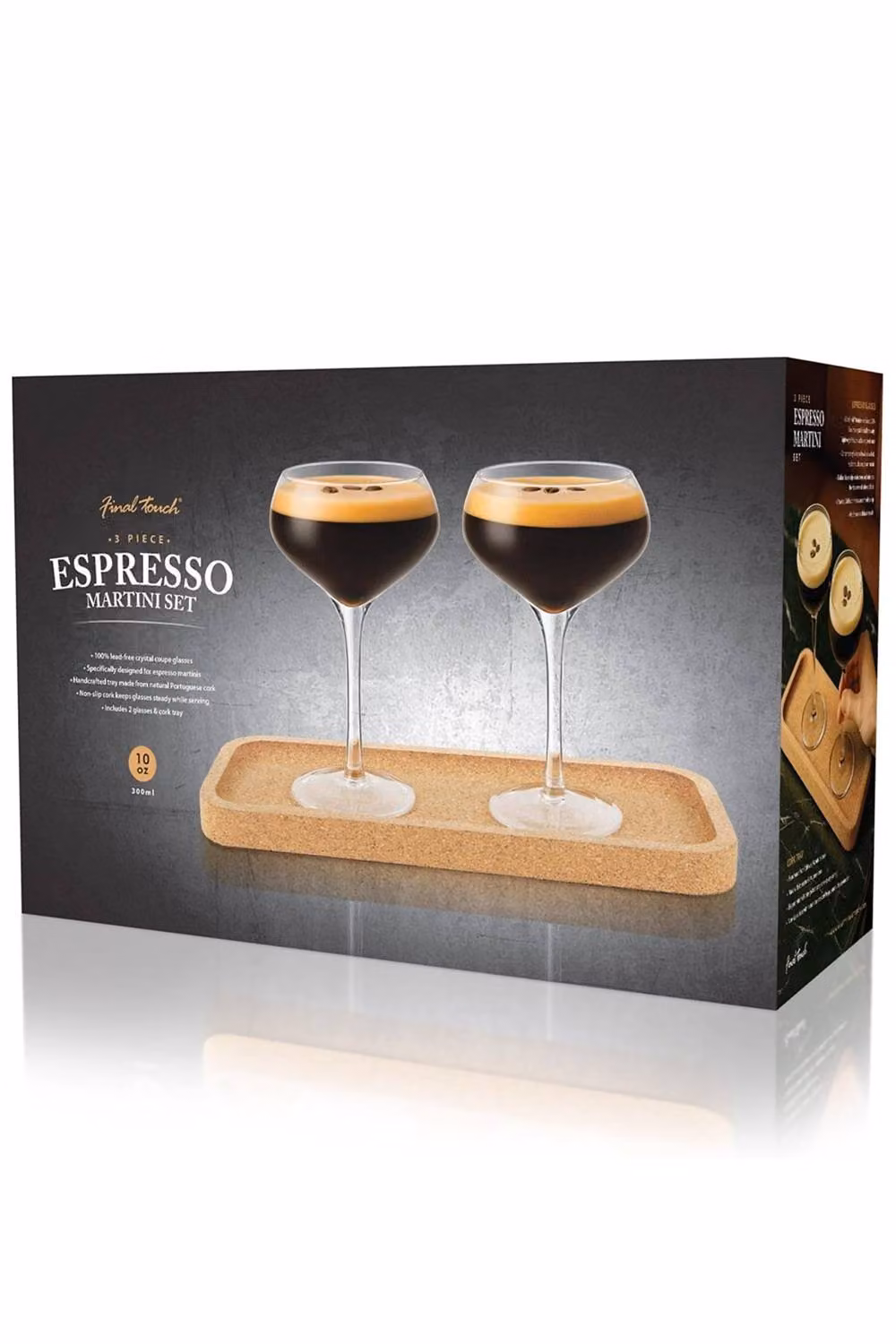 Final Touch Set of 2 Clear Lead-Free Crystal Espresso Glasses with Cork Tray, 300ml – 4