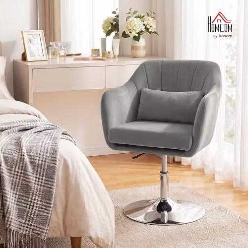 HOMCOM Grey Velvet Swivel Tub Accent Chair with Metal Frame – 2