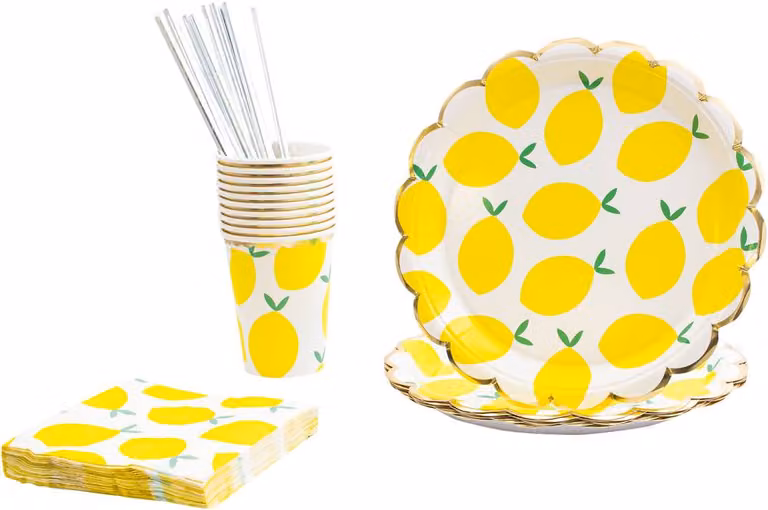 Cheetah 40 Piece Lemons Floral Party Tableware Set in Yellow and Multicolour