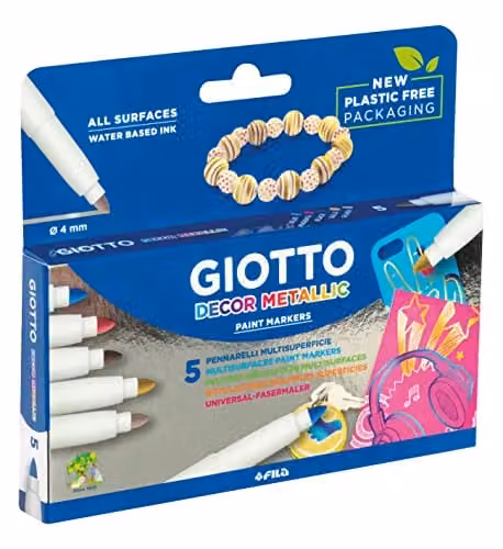 GIOTTO Decor Metallic Multi-surface Paint Markers Schoolpack with 4mm Bullet Nib in 5 Assorted Colours