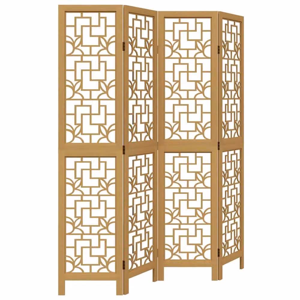 Berkfield Home 4-Panel Geometric Room Divider in Brown and Beige Solid Paulownia Wood, H 180 cm x H 145 cm – 2