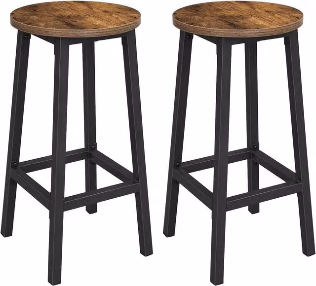 FORGEVIO Set of 2 Industrial Round Bar Stools in Brown and Black – 1