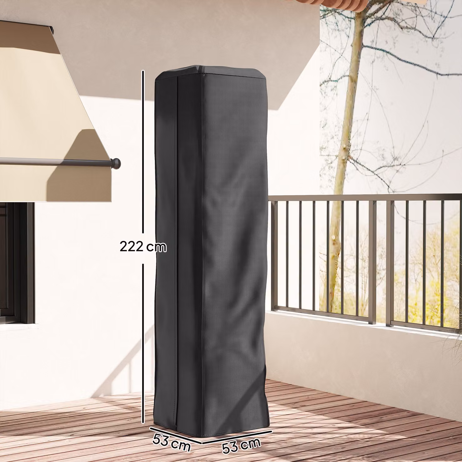 Outsunny Heavy Duty Gas Pyramid Patio Heater Cover in Black, UPF 30+ Oxford Fabric with Zipper, W/D/H: 53 x 53 x 227 cm – 3