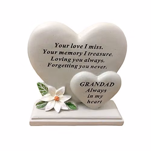 David Fischhoff White Lily Double Heart Memorial Plaque for Grandad in Beige and White