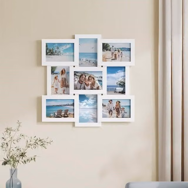 SONGMICS Wall Photo Collage Gallery Set, 9 White Rectangular Picture Frames for 10x15 cm Photos – 1