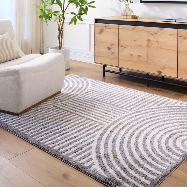 Livabliss Fossay Shag Washable High Pile Modern Rug in Charcoal, W/D: 140 x 200 cm