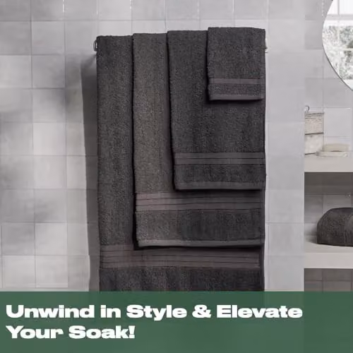 OHS 2 Pack of Anthracite Grey 100% Cotton Terry Bathroom Hand Towels, W/D/H: 50 x 50 x 50 cm – 2