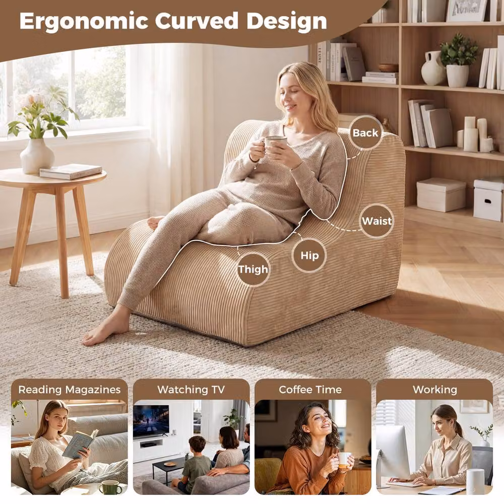Costway Bean Bag Chair for Adults in Beige with Removable Fabric Cover – 3