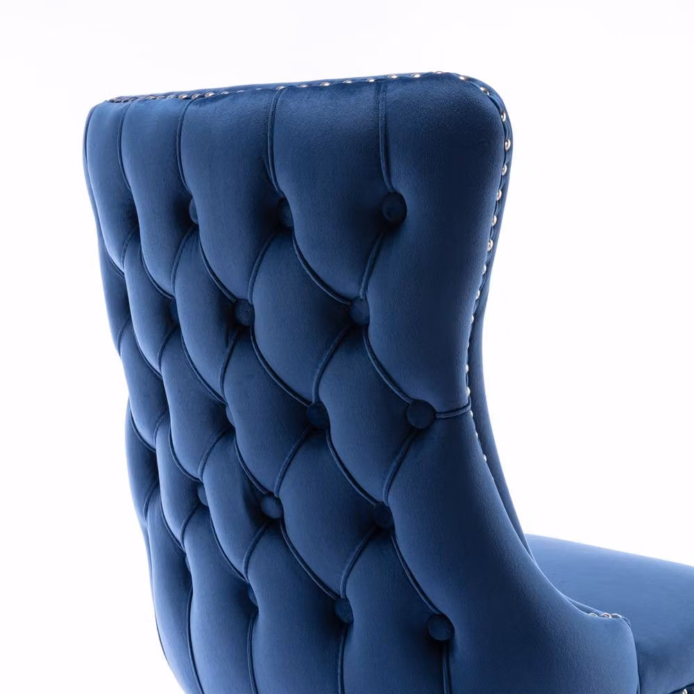 Modern Home Touch Sierra Lux Set of 4 Blue Velvet Tufted Wing Back Dining Chairs with Oak Wood Frames – 3
