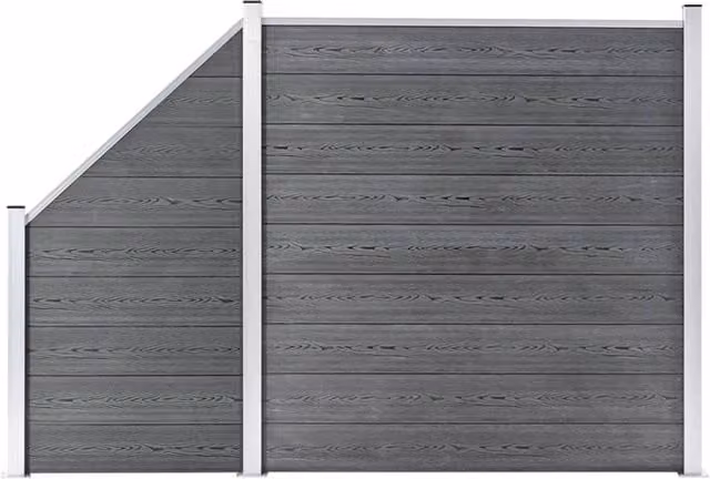 Berkfield Home WPC and Aluminium Fence Set in Grey, 1 Square and 1 Slanted Panel, W: 273 cm, H: 186 cm – 1