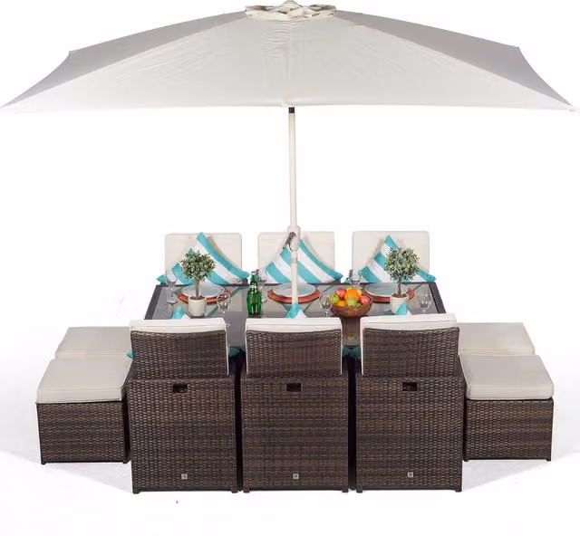 Giardino Modern Rattan Cube Dining Set in Brown and Grey