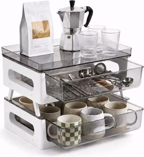 KORVIXA Coffee Station Organiser with Compartments, White – 1