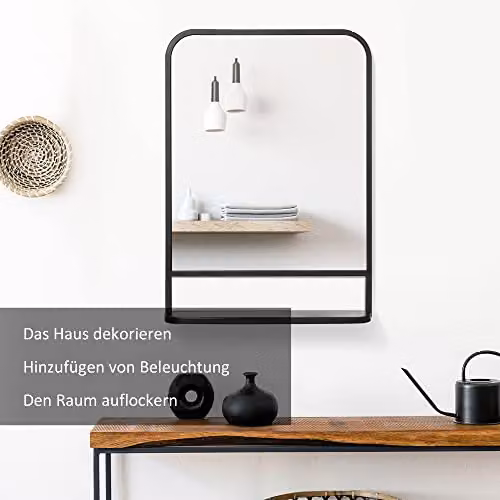 HOMCOM Modern Square Wall Mirror with Storage Shelf, Black, W: 70 cm, H: 50 cm – 3
