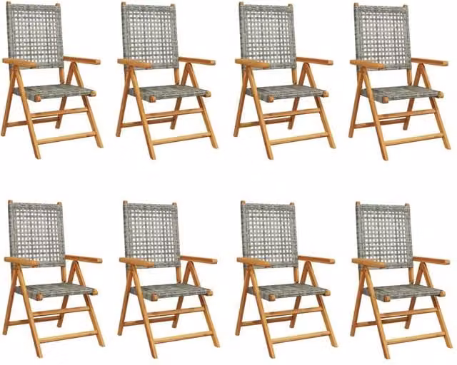 Berkfield Home 8 Piece Reclining Garden Chair Set in Grey Poly Rattan and Acacia Wood