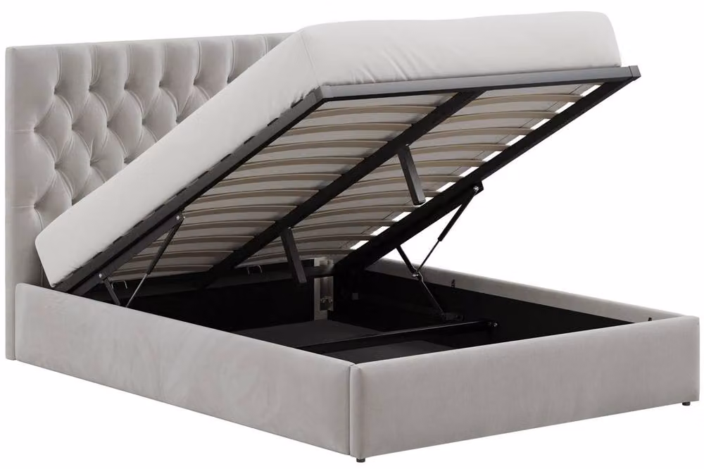 Snuggle Beds Elizabeth Stone Grey Upholstered Storage Ottoman Bed Frame, Super King Size – 2