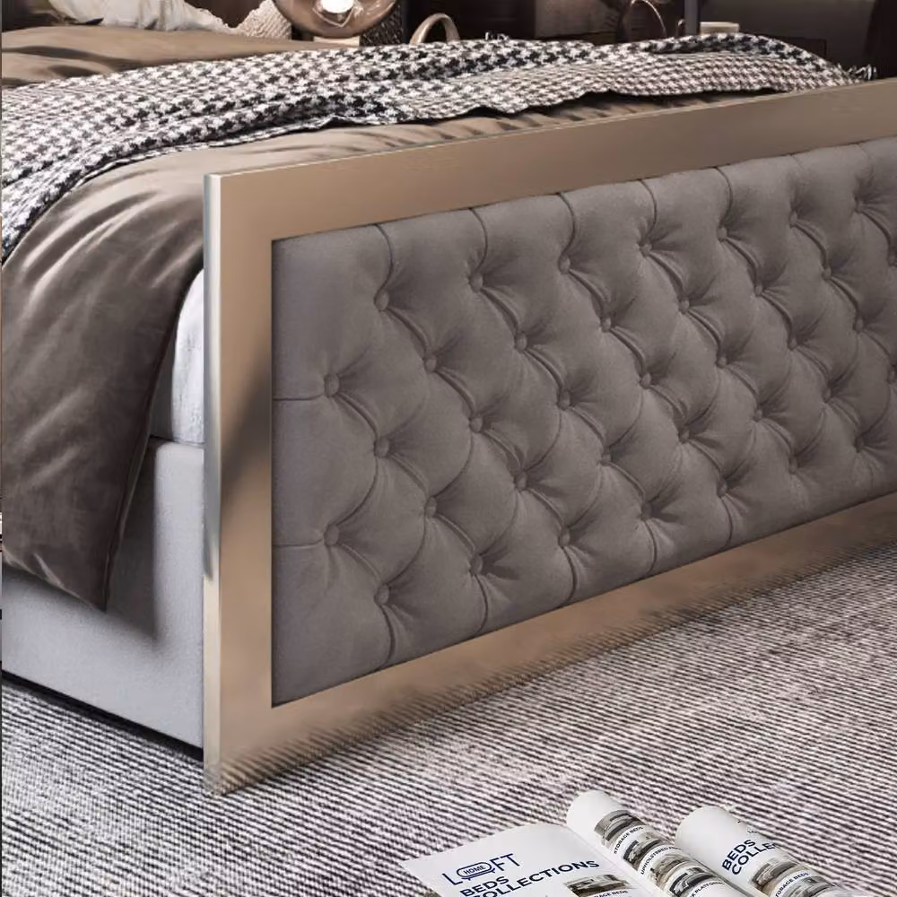 KDMD Meopham Grey Velvet and Metal Upholstered Designer Bed Frame, W: 90 cm, D: 190 cm – 4