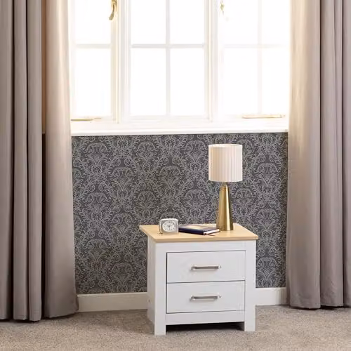Seconique Portland 2 Drawer Bedside Table in White and Oak – 2