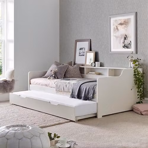 Bedmaster Tyler Modern Single Day Bed with Side Compartment Storage in White, W/D/H: 90 x 190 cm