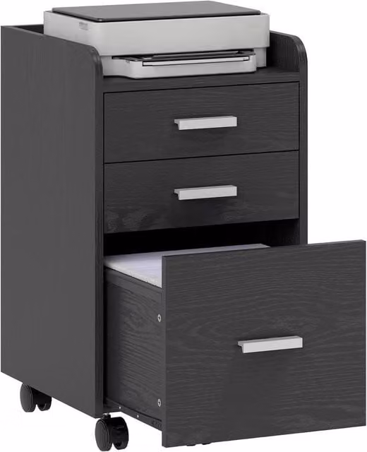 Rolipo 3-Drawer Mobile Filing Cabinet with A4 Letter Hanging Files in Black – 1