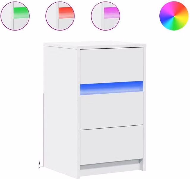 Berkfield Home Modern White Bedside Cabinet with Integrated LED Lighting and MDF Construction