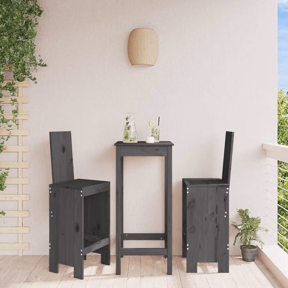 Berkfield Set of 2 Grey Rustic Solid Pine Wood Bar Stools W/D/H: 40 x 42 x 120 cm – 2