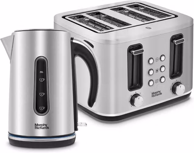 Morphy Richards Motive Kettle and Toaster Set in Silver Stainless Steel