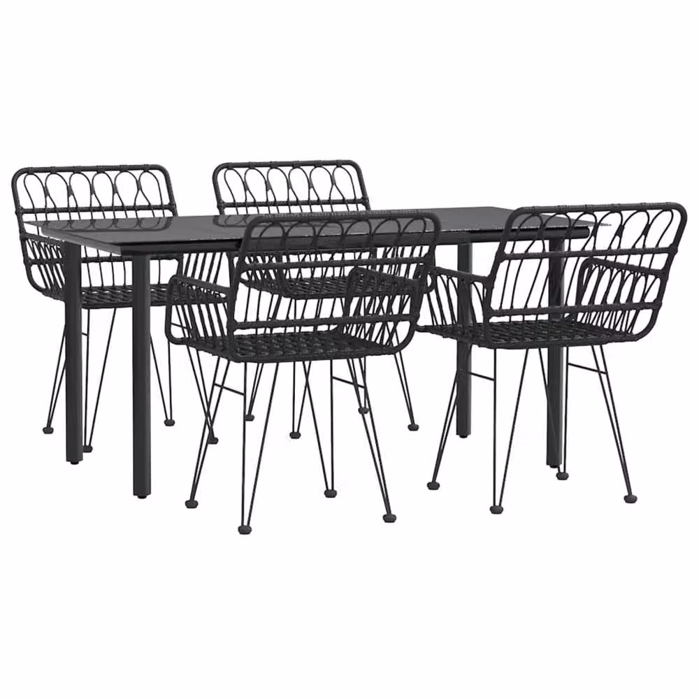 Berkfield Home 5 Piece Black Poly Rattan Garden Dining Set – 2