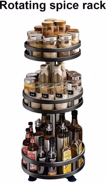 PAWNORA 3 Tier Rotating Metal Spice Rack in Black – 1