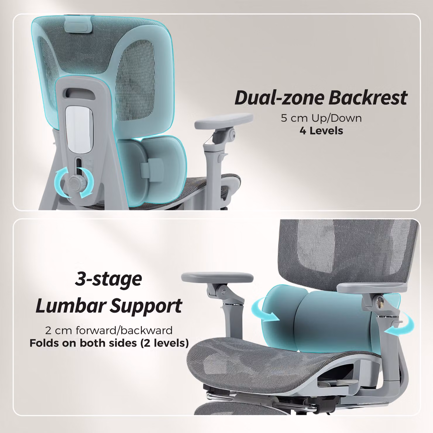 HOMCOM Ergonomic Grey Fabric Office Chair with Headrest and Armrests – 4