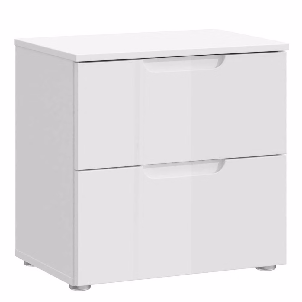 Wyld Haus Leipzig White Gloss Bedside Table with 2 Drawers – 2