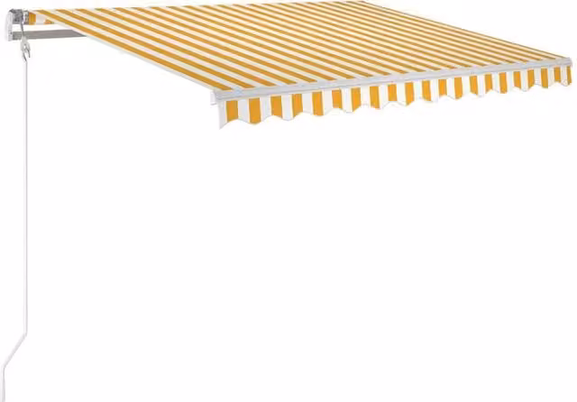 Berkfield Home Manual Retractable Awning in Yellow and White Striped Polyester with Aluminium Frame, W: 350 cm, D: 250 cm
