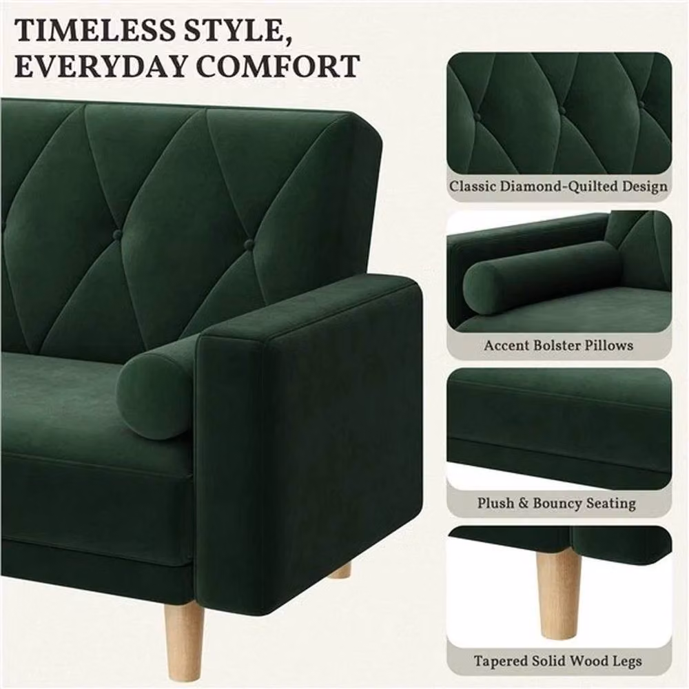 PAWNORA Green Velvet Convertible Sofa Bed – 3