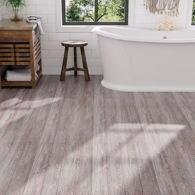Darphe Rustic Wood Grain Self-Adhesive PVC Plank Flooring in Brown and Grey