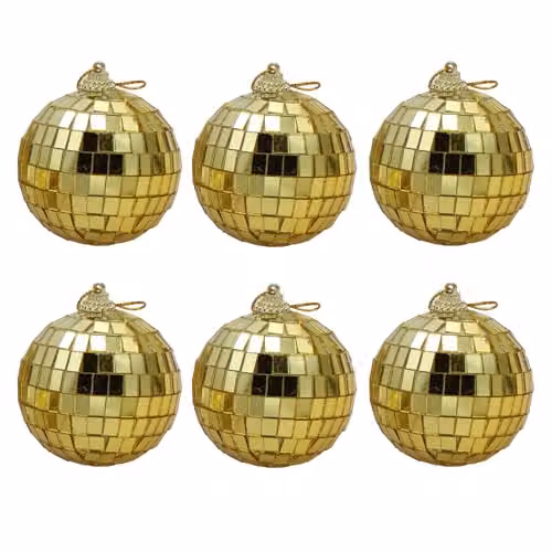 Garden Greatness Gold Disco Ball Hanging Baubles, 6 Pack