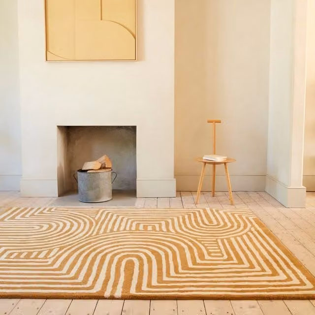 The Rug Shop UK Yellow Abstract Modern Hand Knotted Wool Area Rug W: 160 cm, D: 230 cm