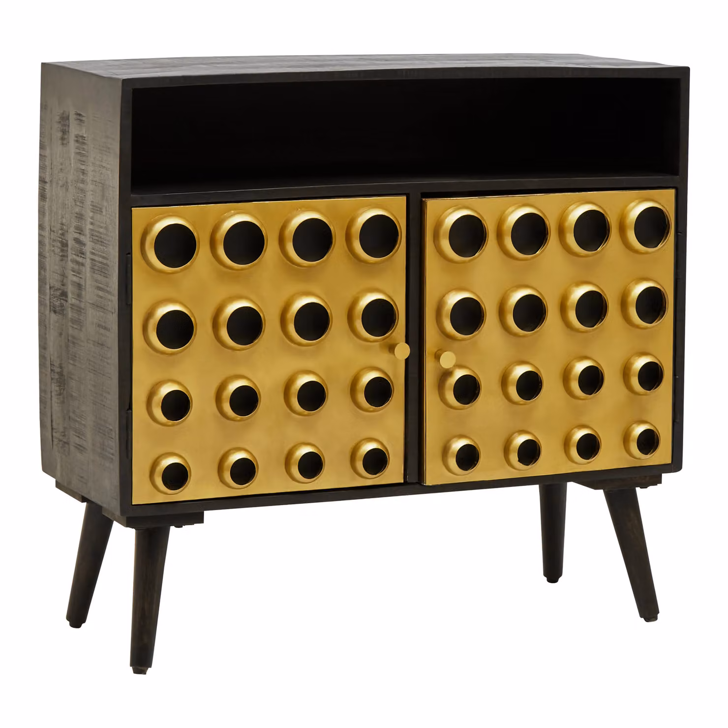 Orsina Mid-Century Modern Mango Wood Two-Drawer Sideboard in Gold and Black – 3
