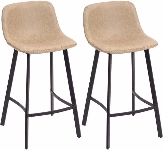 NESTLUNE Set of 2 Modern Bar Stools with Back and Steel Legs, Light Brown Synthetic Leather, H 100 cm x W 60 cm