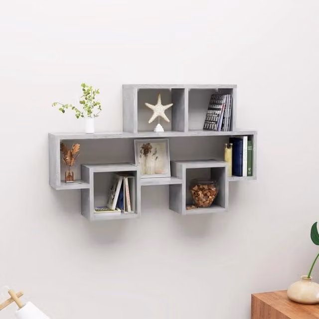 Berkfield Home Car-shaped Wall Shelf in Concrete Grey, W/D/H: 82 x 15 x 51 cm