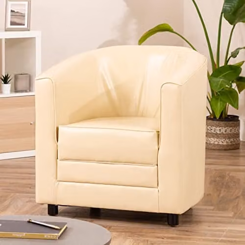 Artemis Home Aspen Tub Chair in Cream Synthetic Leather and Foam