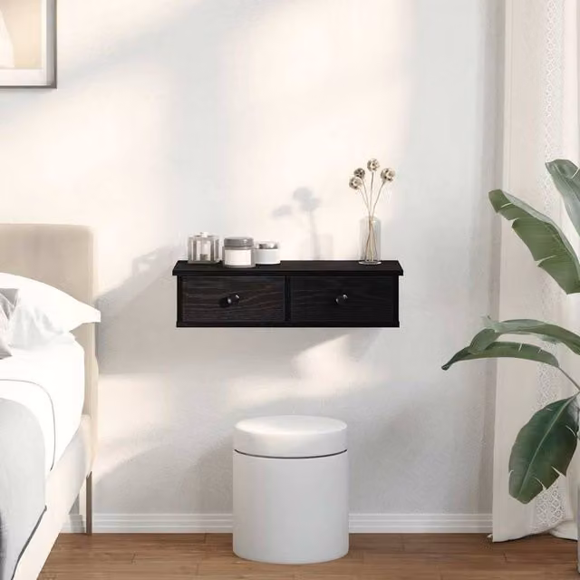 Berkfield Home Wall Mounted Shelf with Drawers in Black, W/D/H: 60 x 25 x 15 cm – 1